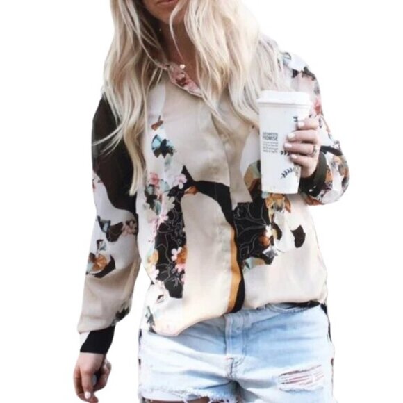 3.1 Phillip Lim For Target floral long sleeve button down top size M - Picture 2 of 9